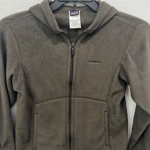 Patagonia polyester fleece Women’s Small Zip Up Brownish Dark Grey furry…